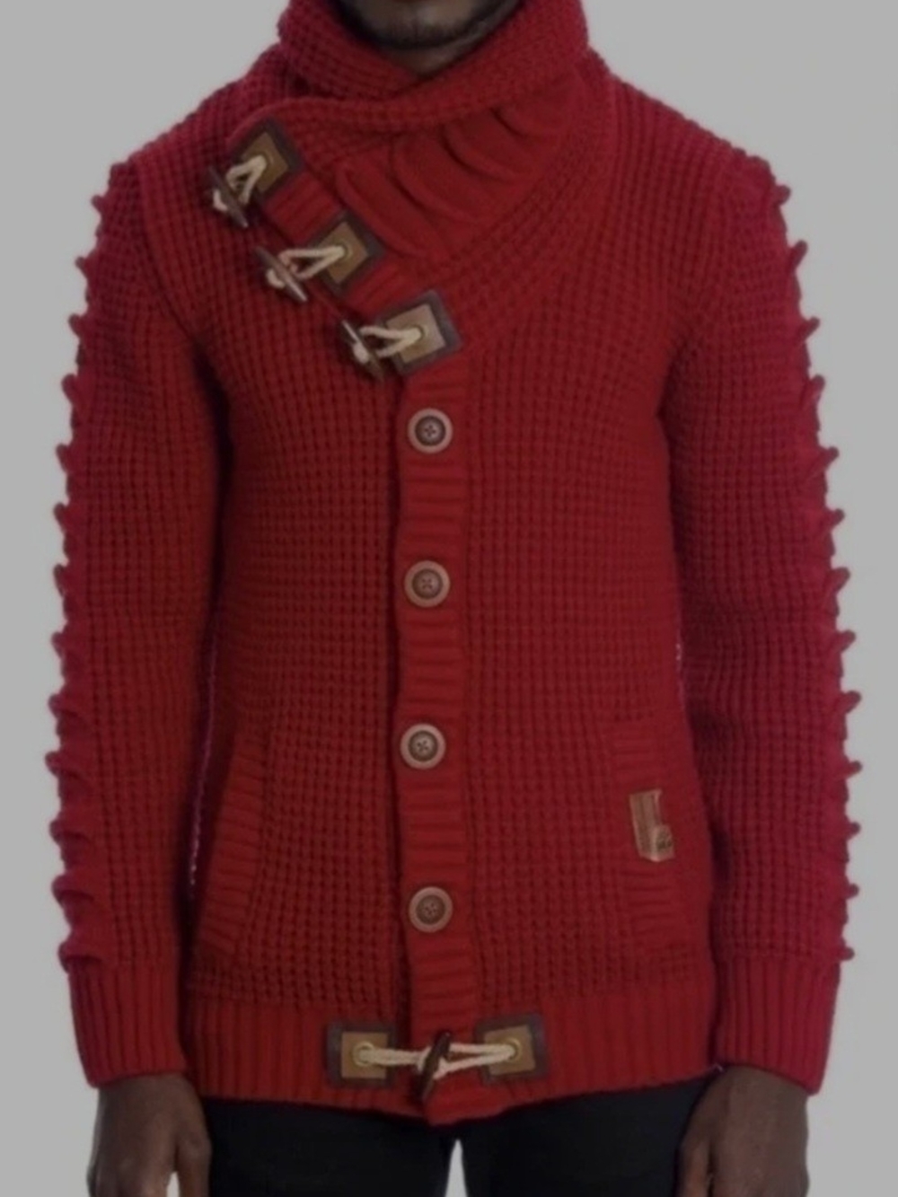 Source Unknown Red Chunky Toggle Knit Cardigan